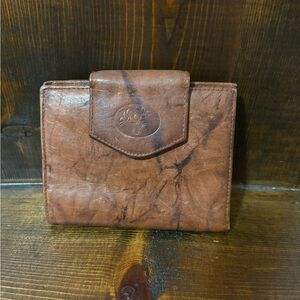 Buxton Brown Cowhide Leather Lily Stamp Foldover Snap Wallet Women’s Cardholder